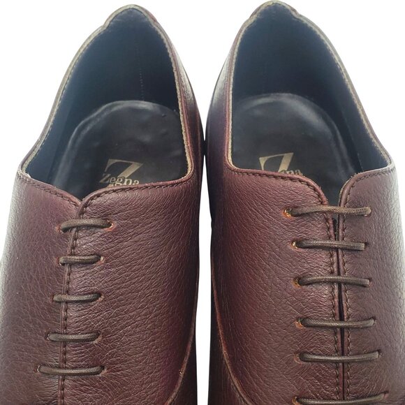 Zegna Men\'s size 10.5 Brown Leather Square Toe Oxford Dress Shoes Italy Handmade main image 12